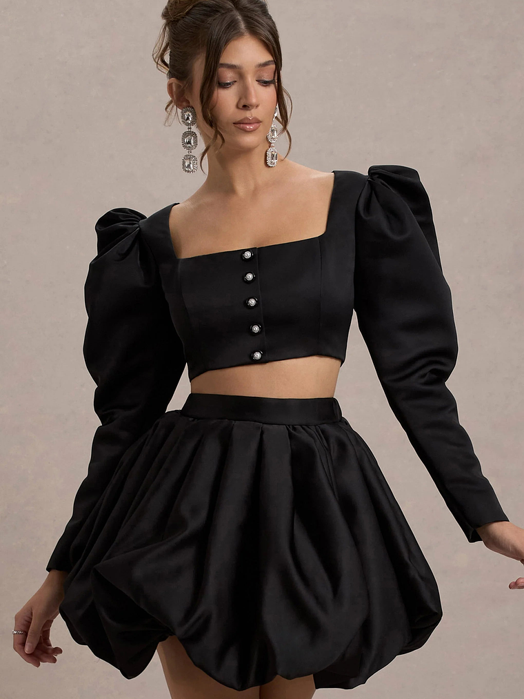 Eloisa | Black Satin Puff-Sleeve Cropped Jacket 4