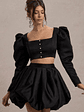 Eloisa | Black Satin Puff-Sleeve Cropped Jacket - thumbnail 4