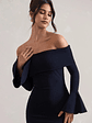 Emma | Navy Bardot Flared-Sleeve Midi Dress - thumbnail 3