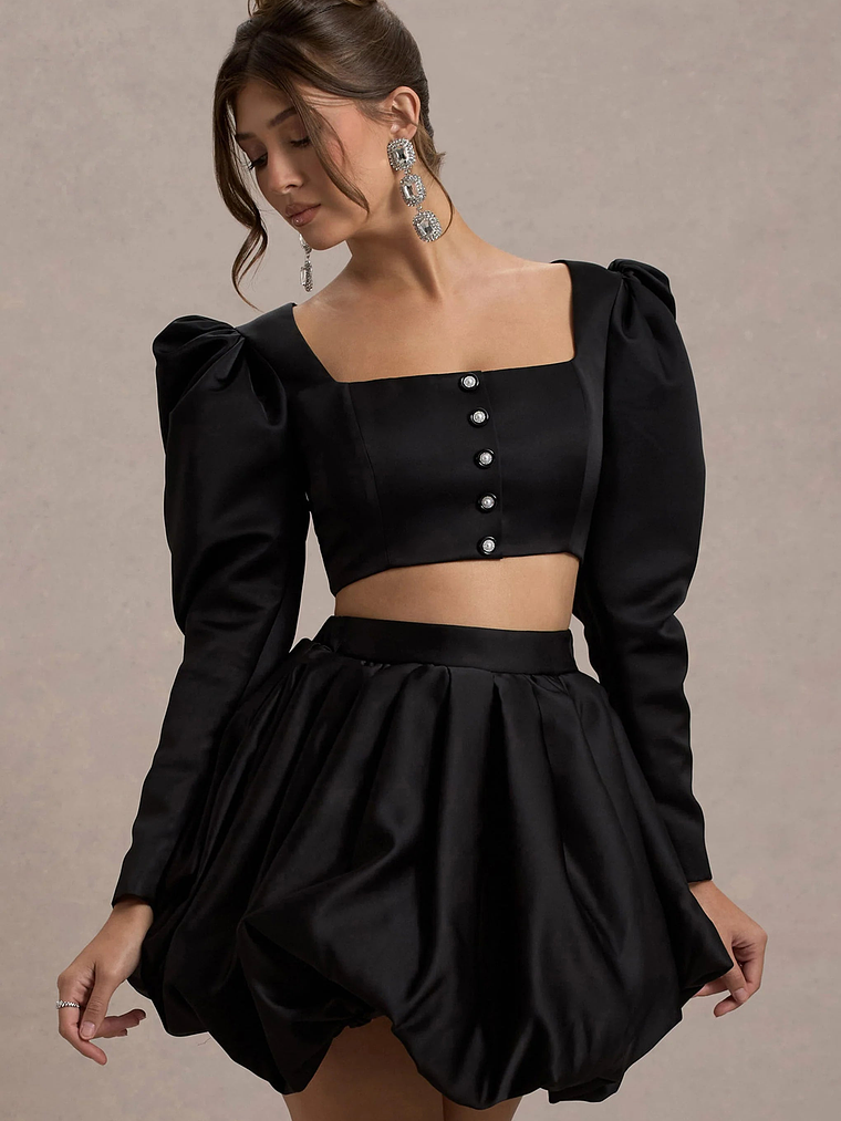 Eloisa | Black Satin Puff-Sleeve Cropped Jacket 5