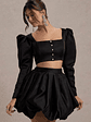 Eloisa | Black Satin Puff-Sleeve Cropped Jacket - thumbnail 5