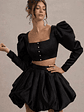 Eloisa | Black Satin Puff-Sleeve Cropped Jacket - thumbnail 6