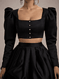 Eloisa | Black Satin Puff-Sleeve Cropped Jacket - thumbnail 7