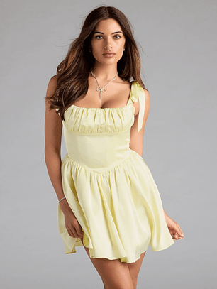 Elida Lace-Up Skater Satin Short Dress