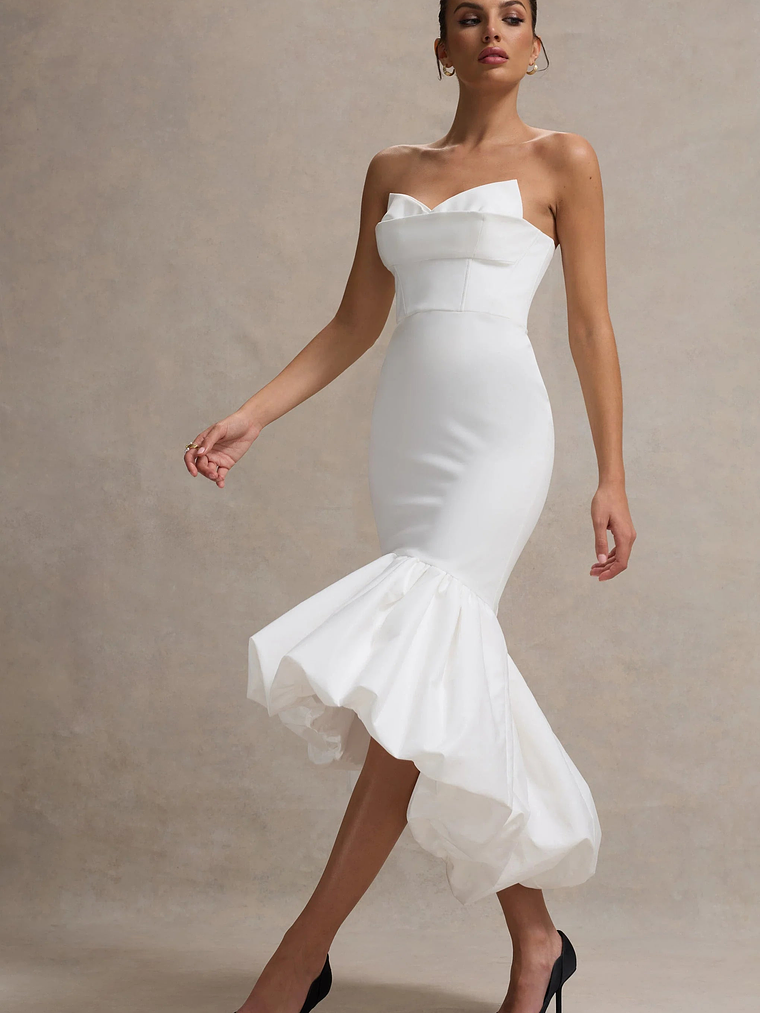 Emmelina | White Corset Maxi Dress With Volume Hem 6