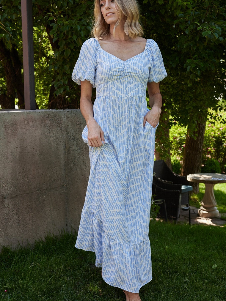 Durban Maxi Dress | Dusty Blue Print 1