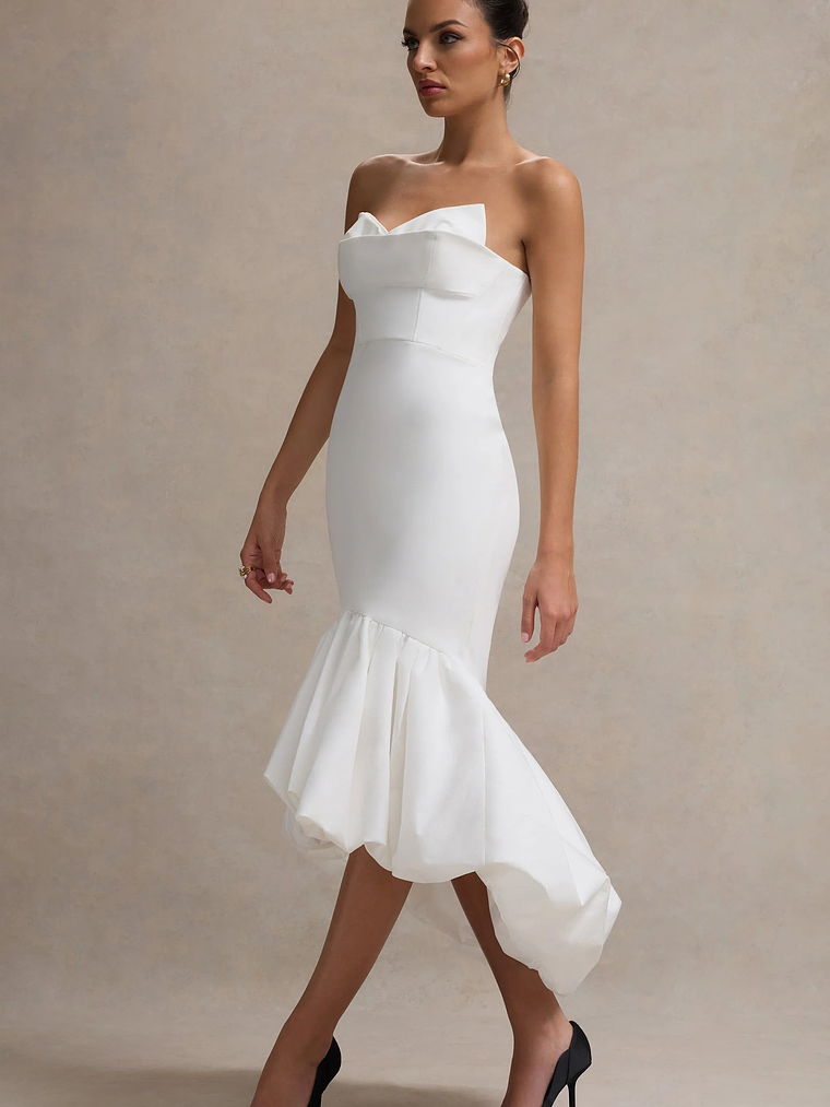 Emmelina | White Corset Maxi Dress With Volume Hem 7