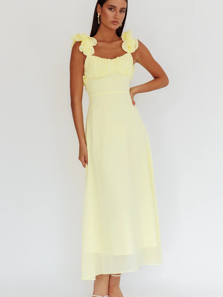 Eloquent Lace-Up Back Maxi Dress Yellow 1