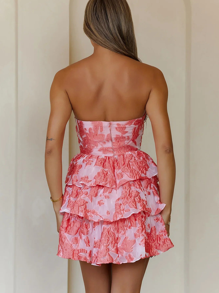 Effortless Edge Strapless Mini Dress Coral 3