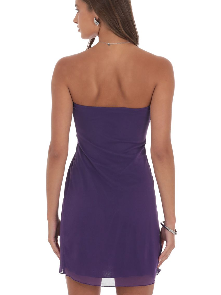 Embellished Mesh Strapless Dress in Purple 2