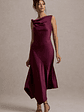 Donelli | Plum Satin Asymmetric Midi Dress - thumbnail 1