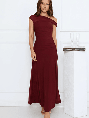Dusk Noir Off Shoulder Maxi Dress Wine