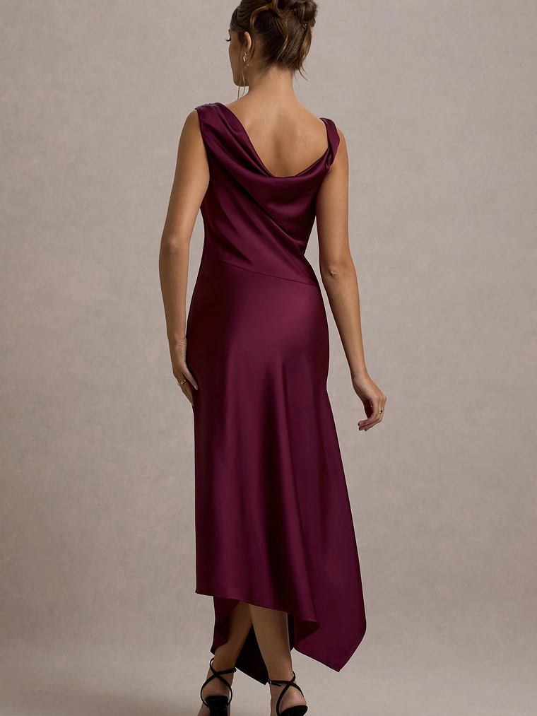 Donelli | Plum Satin Asymmetric Midi Dress 2