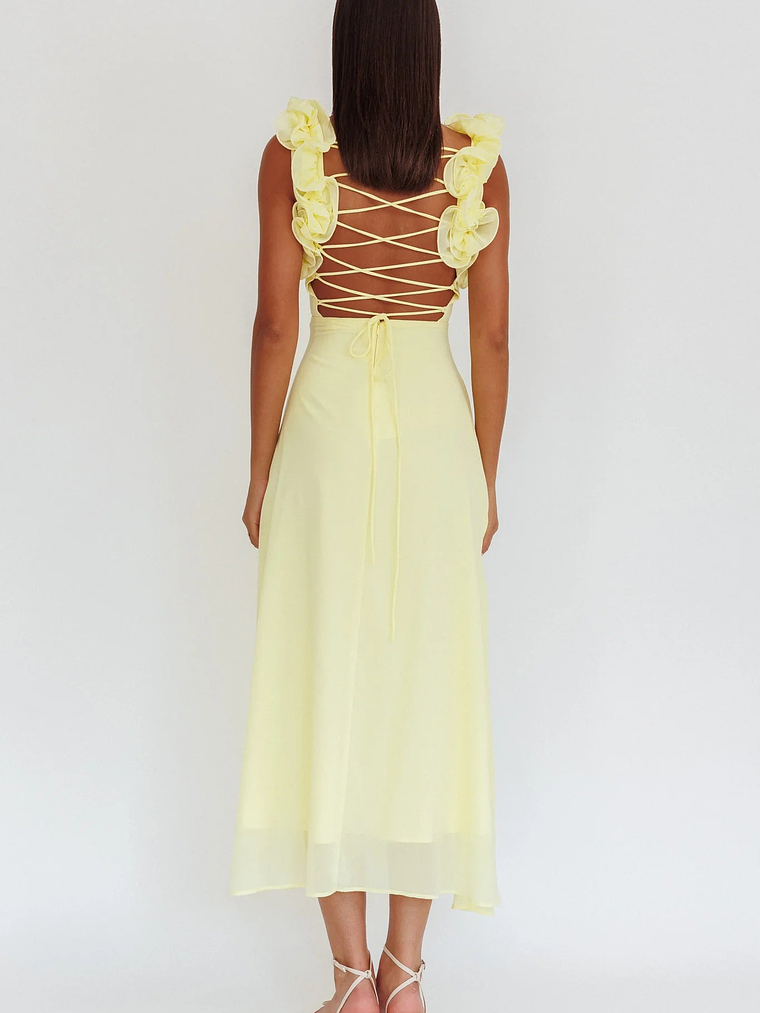 Eloquent Lace-Up Back Maxi Dress Yellow 2