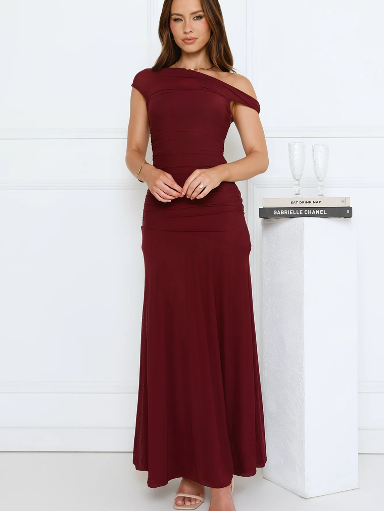 Dusk Noir Off Shoulder Maxi Dress Wine 2