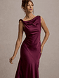 Donelli | Plum Satin Asymmetric Midi Dress - thumbnail 3
