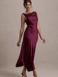 Donelli | Plum Satin Asymmetric Midi Dress - thumbnail 4