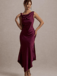 Donelli | Plum Satin Asymmetric Midi Dress - thumbnail 5