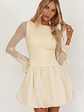 Elowin Long Sleeve Bubble Hem Mini Dress Cream - thumbnail 1