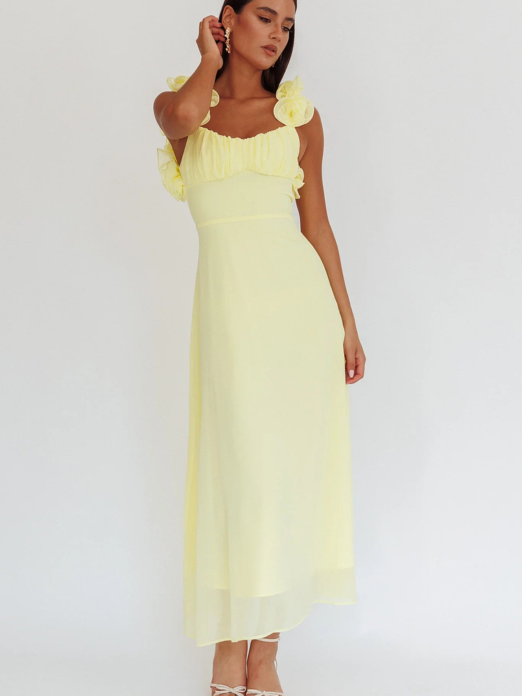 Eloquent Lace-Up Back Maxi Dress Yellow 4
