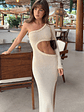 Dusk To Dawn Knit Maxi Dress Cream - thumbnail 1