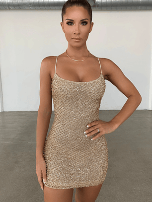 Embellished Mini Dress in Gold