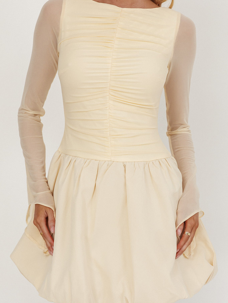 Elowin Long Sleeve Bubble Hem Mini Dress Cream 3