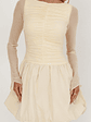 Elowin Long Sleeve Bubble Hem Mini Dress Cream - thumbnail 3
