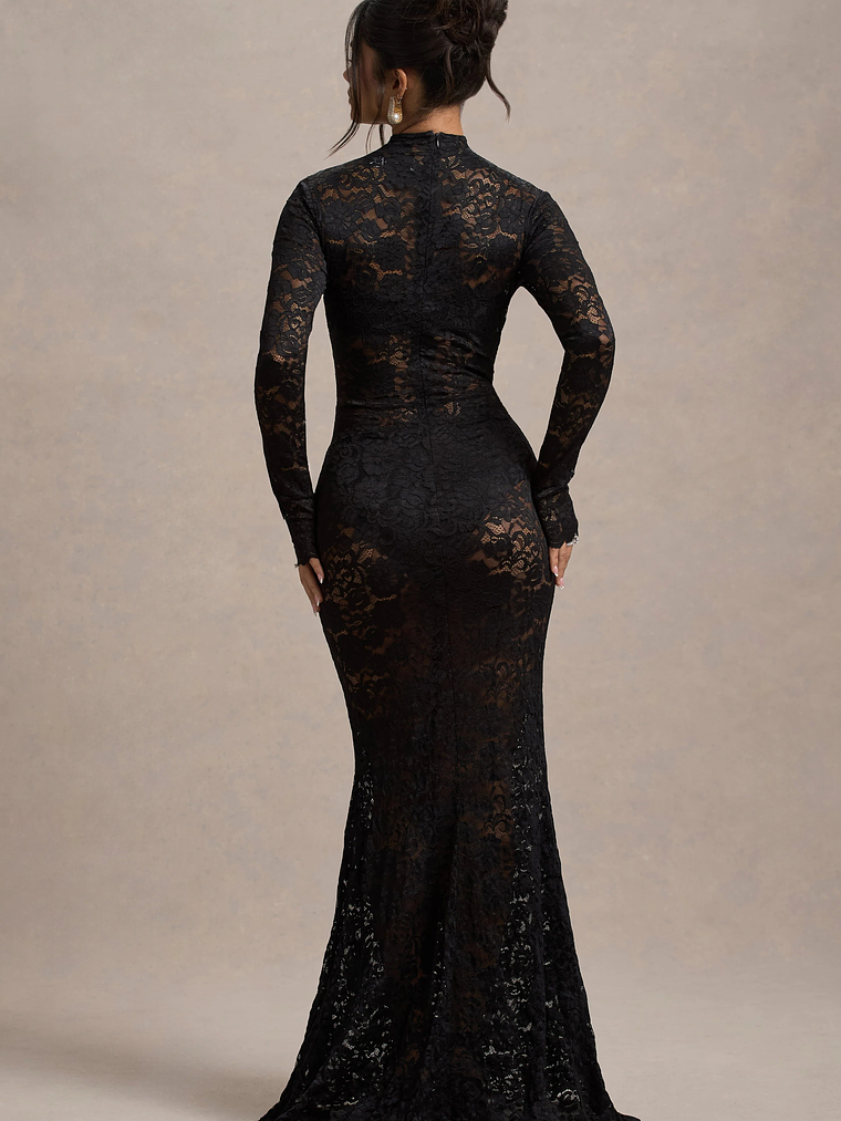 Delevingne | Black Lace Sheer Long-Sleeve Maxi Dress 2
