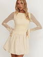 Elowin Long Sleeve Bubble Hem Mini Dress Cream - thumbnail 5