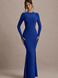 Donna | Cobalt Blue Long-Sleeved Open-Back Maxi Dress - thumbnail 1
