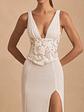 Embellished Plunge Ruffled Corset Maxi Dress in Ivory - thumbnail 4