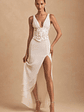 Embellished Plunge Ruffled Corset Maxi Dress in Ivory - thumbnail 5