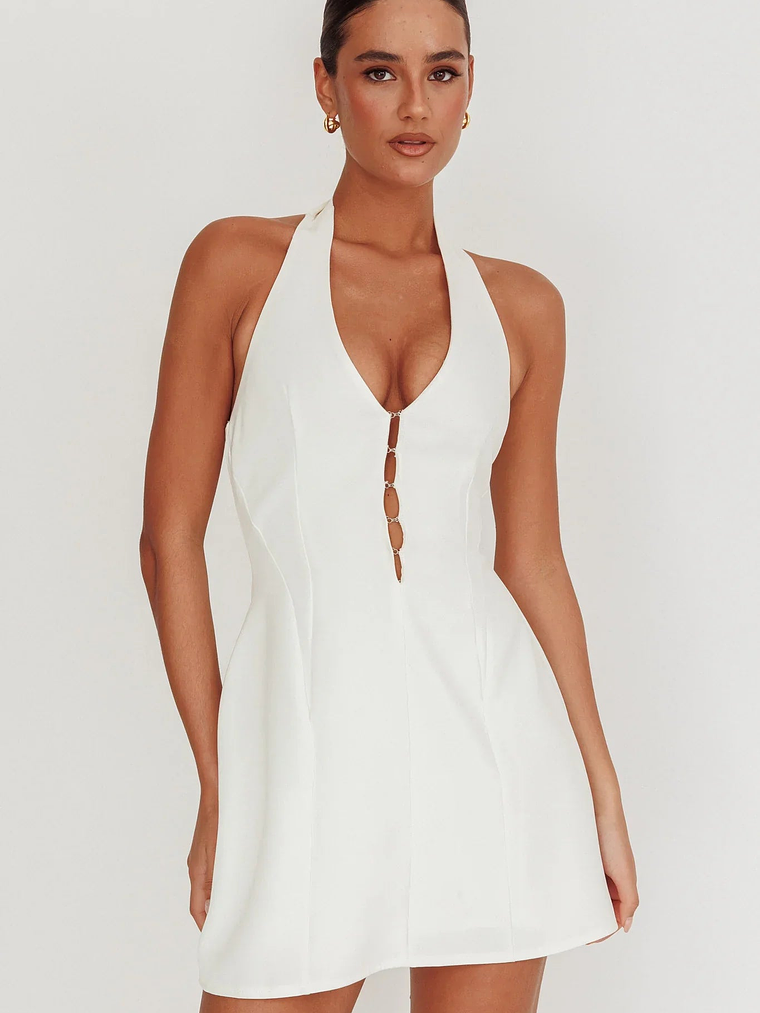 Elisabet Halter Neck Mini Dress Off White 1
