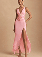 Embellished Plunge Ruffled Corset Maxi Dress in Pink - thumbnail 1