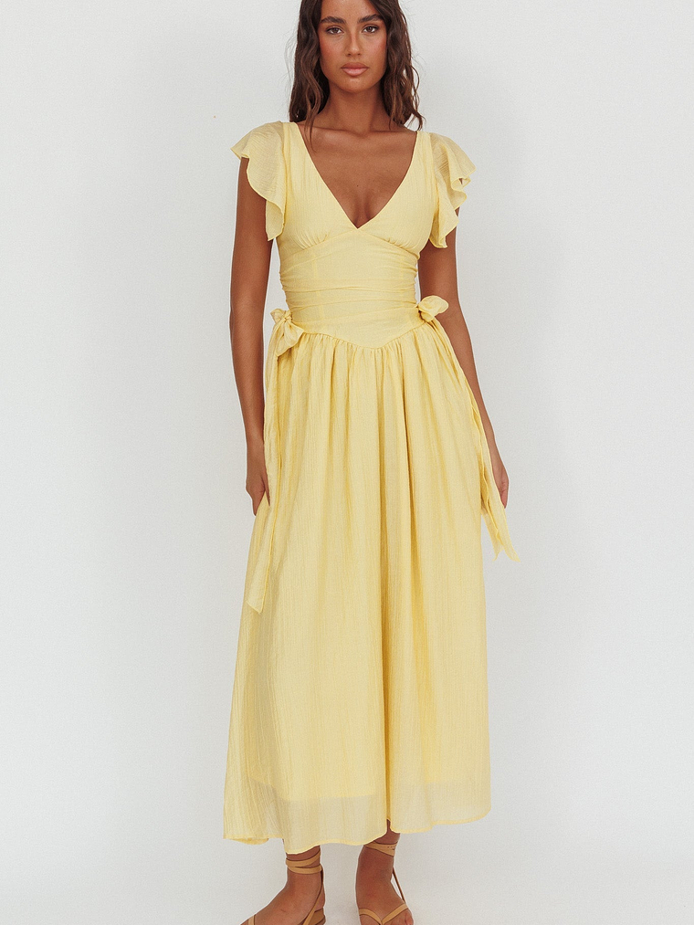 Elsewhere Waist Bows Maxi Dress Banana 2