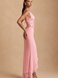 Embellished Plunge Ruffled Corset Maxi Dress in Pink - thumbnail 3