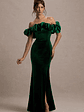 Esmeralda | Bottle Green Velvet Structured Ruffled Bardot Maxi Dress - thumbnail 5