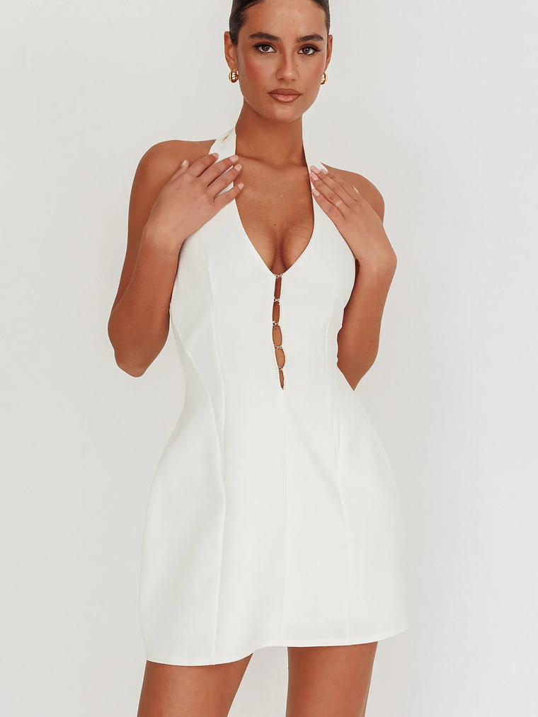 Elisabet Halter Neck Mini Dress Off White 6