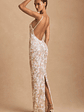 Embellished Scoop-Neck Backless Maxi Dress in Ivory - thumbnail 1