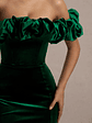 Esmeralda | Bottle Green Velvet Structured Ruffled Bardot Maxi Dress - thumbnail 6