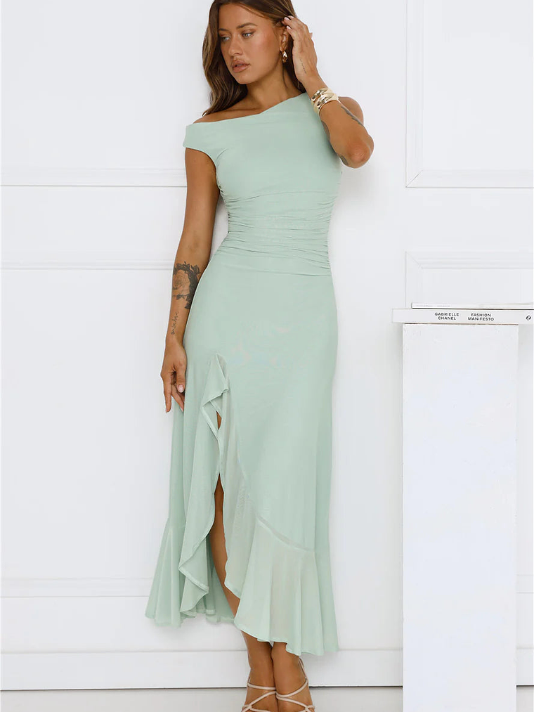 Effortless Girl Off Shoulder Mesh Midi Dress 12