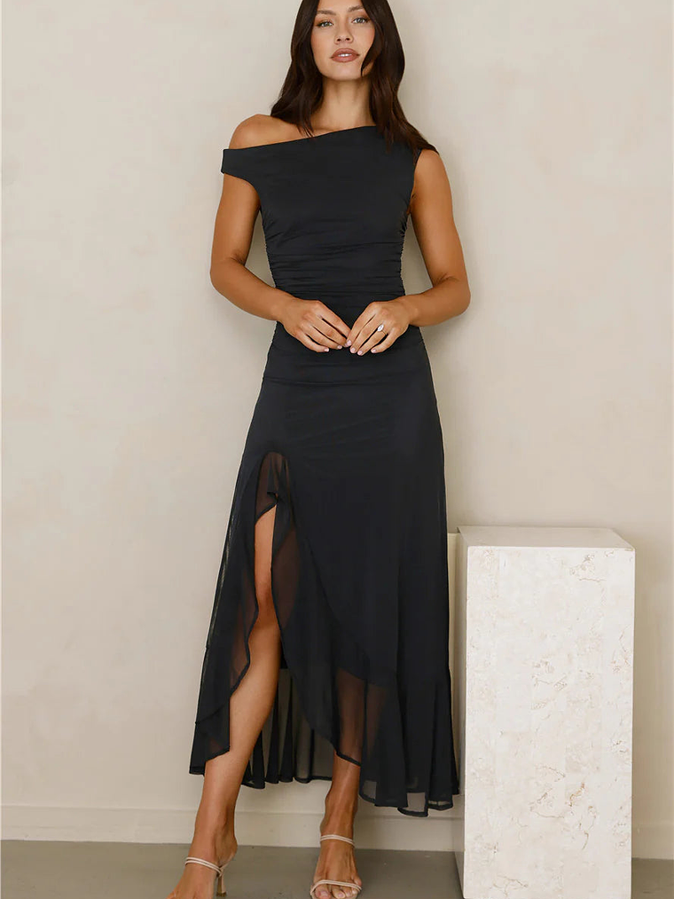 Effortless Girl Off Shoulder Mesh Midi Dress 14