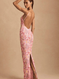 Embellished Scoop-Neck Backless Maxi Dress in Pink - thumbnail 1