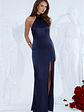 Effortless Luxe Halter Satin Maxi Dress Navy - thumbnail 1