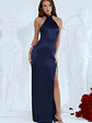 Effortless Luxe Halter Satin Maxi Dress Navy - thumbnail 2