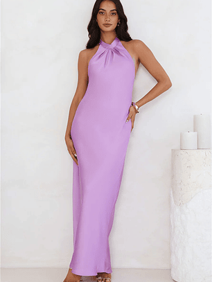 Delicate Dazzle Halter Satin Maxi Dress