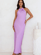 Delicate Dazzle Halter Satin Maxi Dress - thumbnail 1