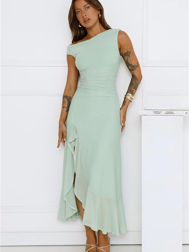 Effortless Girl Off Shoulder Mesh Midi Dress 19