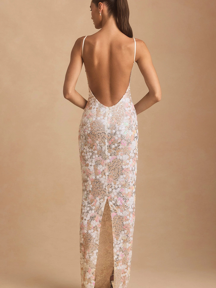 Embellished Scoop-Neck Backless Maxi Dress in Ivory 5